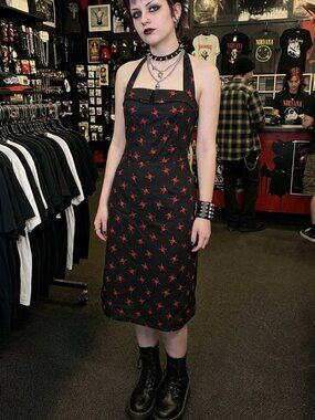 MORBID THREADS Hot Topic mall goth Y2K skull print halter midi dress NWT